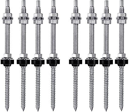 Cpolebev Stockschrauben M10 X 200 Mm, Vormontiert, V2A, Höhenverstellbar, für Photovoltaik-Solar-Montagedächer, 8er-Pack