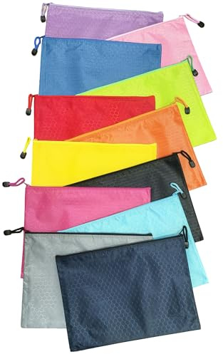 12 Stück Wasserdichte Dokumententasche Geldtaschen Banktasche, Reißverschluss-Aktentaschen, Reißverschlusstasche, Datei Taschen mit Reißverschluss Dokumentenmappe (A4(33.5 * 23.8cm))