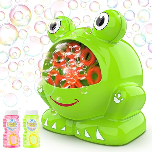 Seifenblasenmaschine, Spielzeug für Kinder, 3, 4, 5, 6, 7, 8 Jahre, automatische Seifenblasen, tragbar, mit 2 Flüssigkeiten, für Gartenspiele, Outdoor, Geschenk für Jungen und Mädchen