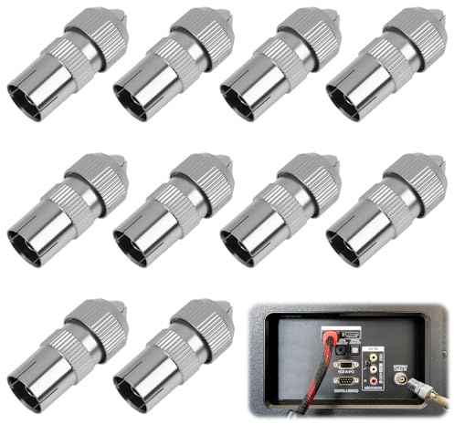 Vxiwscy Set Di 10 Connettori Coassiali Metallici Per Antenna TV, 10 Femmine, Adattatori RF Per Cavi Aerei, Connettore Antenna Tv Connettori Adattatori Coassiali Per Cavi RF, Placcati in Nichel