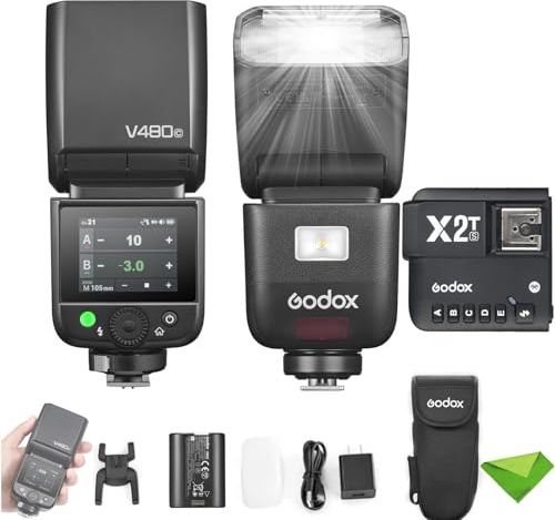 Godox V480 S V480-S TTL Flash for Sony Cameras w/X2T-S Trigger, GN50 1/8000 HSS,1.7s Recycle Time, 2.4G Wireless, Built-in Modeling Light, 7.2V/2200mAh Li-ion Battery Touchscreen Speedlight