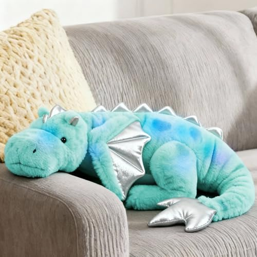 ARELUX Large 36in Cute Teal Marble Dragon Stuffed Animals Plush Toy Soft Colorful Green Pterosaur Plushie Giant Fuzzy Dinosaur Pillow Plushies with Wings Cuddly for Friends Family Member