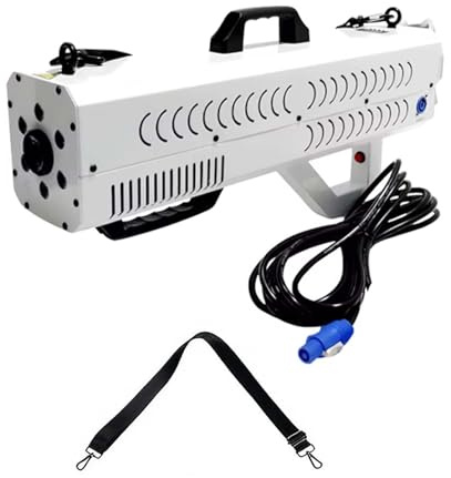 QFGain Machine à FuméE éLectrique Portative 1500 W, PortéE De Jet De 6 à 8 MèTres, avec éClairage, Bande Lumineuse Et Support - Canon pour Spectacles en DiscothèQue, pour FêTes,Silver