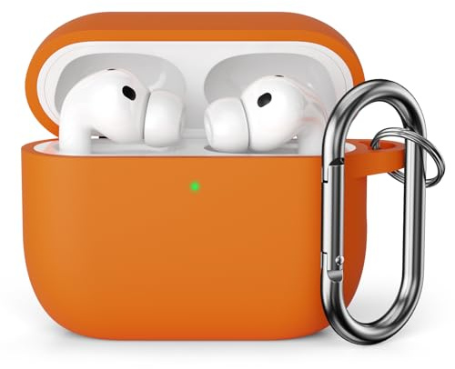 KOKOKA Custodia in Silicone Compatibile con AirPods Pro 3 Case, LED Anteriore Visibile, Case Cover Protettiva Antiurto in Silicone Morbido per Airpods Pro 3 Generazione 2025 con Moschettone, Arancione