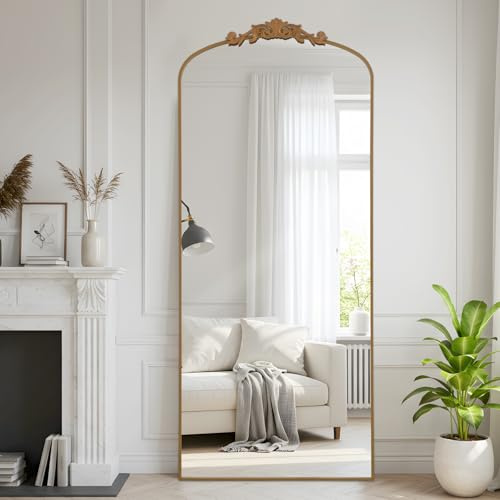 Reflix Vintage Standspiegel in voller Länge, 76 x 180 cm, freistehend, groß, gewölbter Bodenspiegel, für Heimdekoration, Wandbehang, Vintage-Akzentspiegel, Gold