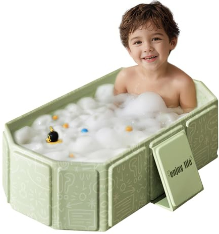 Vasca da Bagno Pieghevole per Bambini, Multiuso e Salvaspazio, Adatta da 0 a 8 Anni, Vaschetta Bagnetto Neonato Pieghevole con Tappo di Scolo, Vasca da Bagno Portatile per Bambini (Verde)