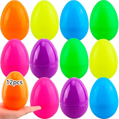 Haconba 12 Pack 5 Inch Large Fillable Easter Eggs Colorful Plastic Empty Eggs for Basket Fillers Egg Hunt Games Easter Party Favors Classroom Rewards, 6 Colors