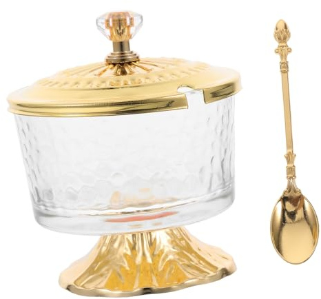 Gatuida Tarro de Azúcar de Vidrio Transparente con Tapa y Cuchara Frasco Boticario Duradero para Condimentos y Sal Cuenco para Cocina y Decoración del Hogar con Mantenimiento Fácil