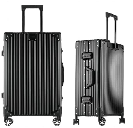 yuweijie Koffer 100% Aluminium Bordkoffer Hartschalen-Koffer Trolley Rollkoffer Handgepäck Teleskopgriff, Reisekoffer mit 4 Rollen,Größ Koffer,TSA-Schloss(L,Schwarz)