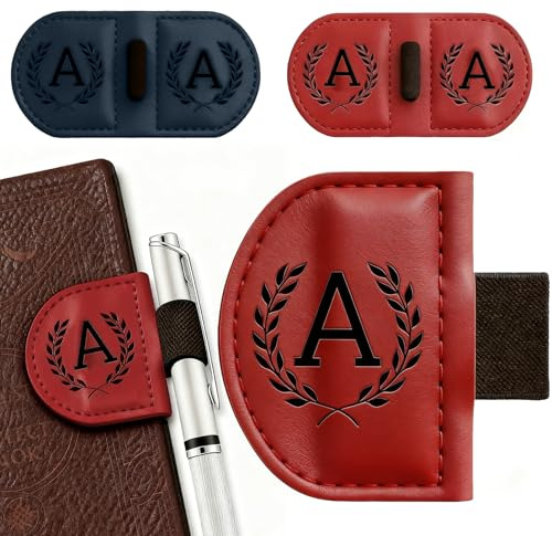 GOZINA Magnetisches Leder-Lesezeichen mit Stifthalter, 2-in-1-Buchstaben, Name, Initiale, personalisiertes Leder-Lesezeichen zum Lesen, für Damen, Herren, Kinder, Buchliebhaber, Geschenke, Reisende