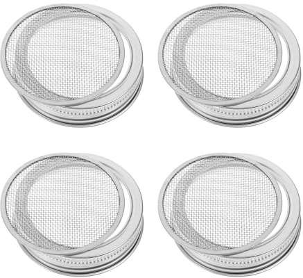 Angoily 4 Stück Edelstahl Keimdeckel 70mm Netzsiebdeckel für Einmachgläser Rostfreier Edelstahl 304 Abnehmbar für Bio Sprossen Anzucht und Filtern