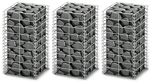 Tonture Set di 3 gabbioni in filo di acciaio zincato, 25 x 25 x 50 cm, robusto elemento di recinzione, recinzione da giardino con rete metallica, per terrazze, giardini, delimitazione e protezione dal