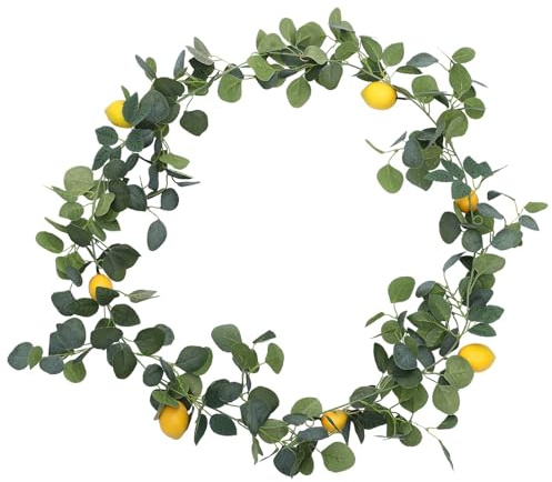 Hidyliu Konstgjord Citrongirland med Eukalyptusgrönska för Sommardekorationer 20x195 Cm, Hängande Vinrankor för Konstfrukter för Bröllop och Fester