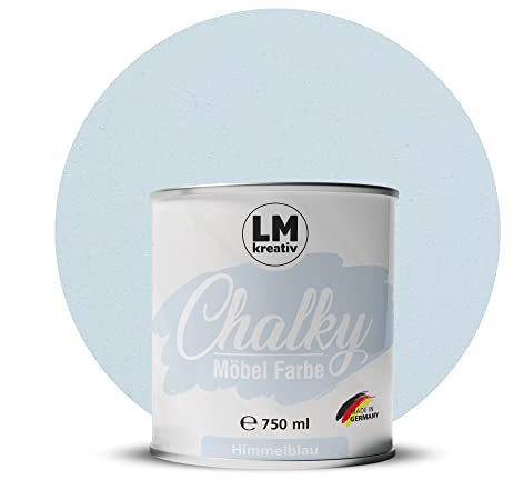 Chalky Peinture à la craie pour meubles 750 ml/1,05 kg (bleu ciel), finition mate, peinture à la craie pour l'intérieur et l'extérieur, look shabby chic, look vintage, maison de campagne