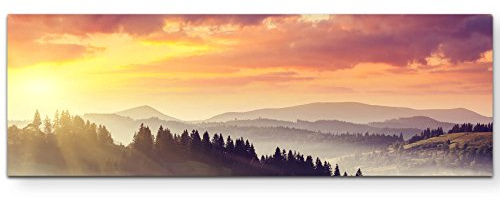 Paul Sinus Art Leinwandbilder | Bilder Leinwand 150x50cm wunderschöner Sonnenuntergang in den Bergen