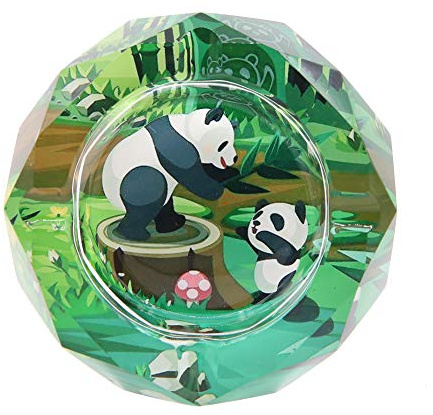 Unique Panda Pattern Crystal Glass Ashtrays Octagon 3.9 Cigar Cigarette Ash Holder Case for Home Office Tabletop Decoration Dad Gift