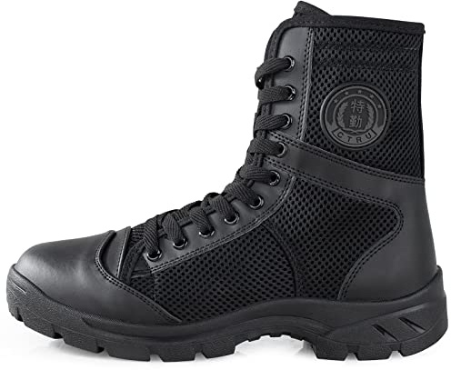 QUNLON Hommes Bottes Militaires Noires Rangers Militaire Homme Bottes Moto Homme Bottes de Combat avec Zip Latéral Botte Airsoft Tactiques en Plein Air