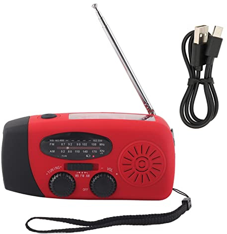 Elprico Aufziehbares Solarradio, AM/FM/WB-Wetterradio Notfall-Solar-Handkurbel-Dynamo mit LED-Taschenlampen-Ladegerät(Weiß)