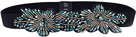 Elastischer Taillengürtel für Damen, dünner Perlen-Bund, dehnbarer Gürtel Gr. 42, grün