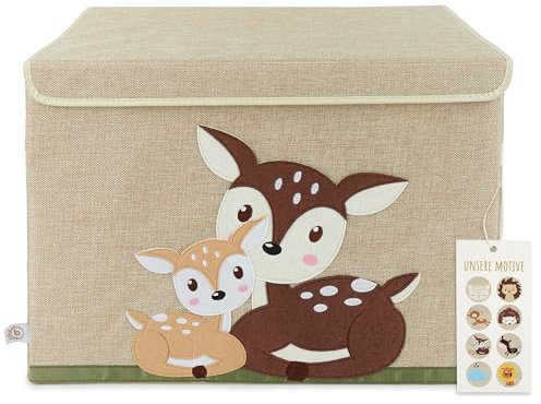 Bieco Aufbewahrungsbox mit Deckel | 65L faltbar | ca. 36x36x51cm | Spielzeugkiste mit Deckel | Aufbewahrungsbox Kinder | Kisten mit Deckel | Aufbewahrungsbox Groß | Wickeltisch Organizer | REH Motiv