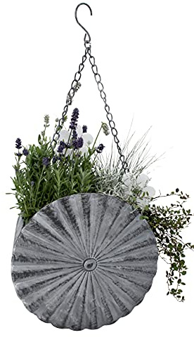 DARO DEKO Metall Blumenampel Hängeampel rund - ø 29cm grau Hängekorb