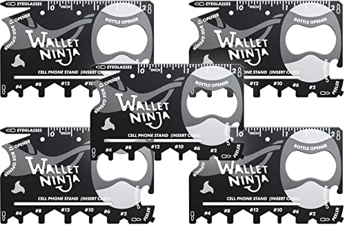 Wallet Ninja Multitool Karte – 18 in 1 Kreditkartenformat Multi-Tool für schnelle Reparaturen, EDC-Überlebenswerkzeuge, Flaschenöffner, Camping, cooles Gadget und Socke – schwarz (5)