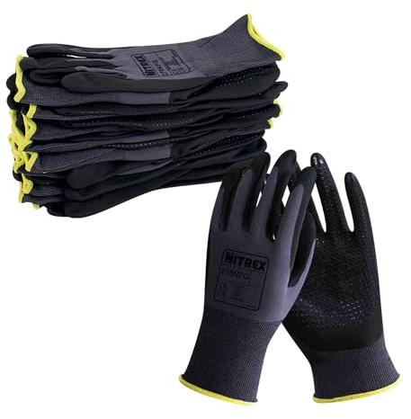 NITREX 270NFG Arbeitshandschuhe, abriebfeste Schutzhandschuhe mit gesandeter Schaum-Handflächenbeschichtung, Schutz vor mechanischen und industriellen Gefährdungen – 10 Paar je Beutel