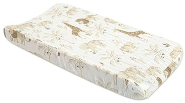Crane Baby Jungle Theme Changing Pad Cover, 100% Cotton, Quilted Design, Machine Washable, Elastic Fit, Safari Animal Nursery Decor