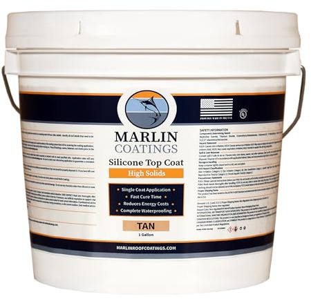 100% Silicone Roof Sealant - Self Leveling - Complete Waterproofing - Easy One Coat Application - Designed for Your RV, Camper, Trailer, Commercial Building… (1 Gallon, Tan)