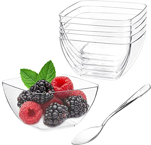 TOFLEN 100 ct 57 ml mini efterrättskoppar med skedar, klar plast återanvändbara små festserveringskoppar för förrätt, Hors D'oeuvres tallrikar