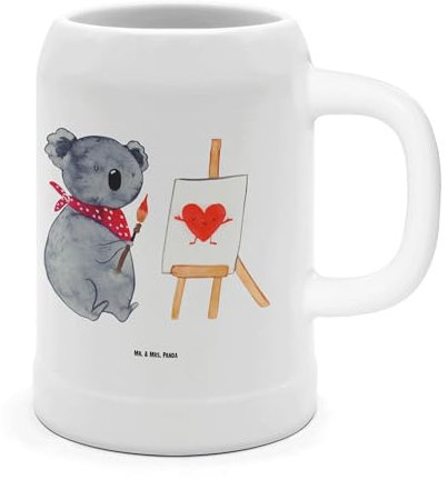 Mr. & Mrs. Panda Bierkrug Koala Künstler - Geschenk, Glaskrug, Zeichnen, Gefühle, Krug, Oktoberfest, Liebe, Sommerfest, Maßkrug, Liebesgeschenk