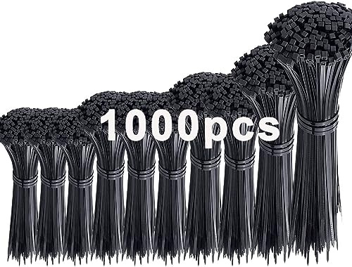 1000 Stück Kabelbinder schwarz Set 350/300/250/200/150/100mm (100/100/100/200/200/300 Stück),WLEAD Selbstsichernde Premium Nylon Kabelbinder für Kabelmanagement, Garten, Haus und Werkstatt