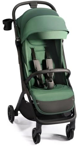 Kinderkraft NUBI 2 Buggy bis 22 kg, Kinderwagen, automatisch zusammenklappbar, wasserfestes Verdeck mit UPF50+ Filter, Leicht-8kg, Liegeposition, Getränkehalter, 5-Punkt-Sicherheitsgurte, Grün