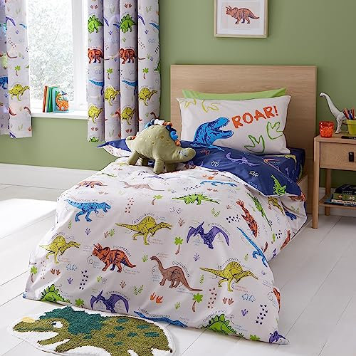 Catherine Lansfield Wende-Bettwäsche-Set mit Kissenbezügen, Motiv: prähistorische Dinosaurier, naturfarben