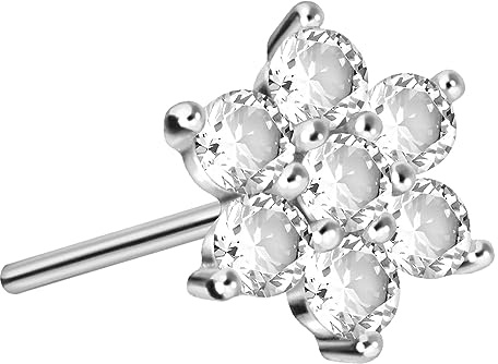 PIERCINGLINE Titan Aufsatz mit Push Pin KRISTALLBLUME OHNE Labret Stecker Piercing Ohr Helix Tragus Conch Farbauswahl