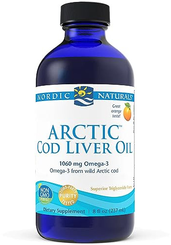 Nordic Naturals Arctic Cod Liver Oil, 1060mg Omega 3 Fish Oil Supplement/Cod Liver Oil Liquid, with EPA and DHA, 237ml, Orange Flavour, Soy Free, Gluten Free