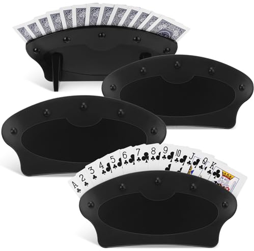 Shappy 4 Pack Playing Card Holder for Kids Adults Hands Free Card Holder for Family Nights Canasta Poker Game Parties(Black)