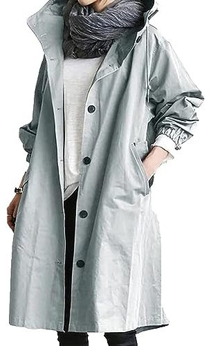 HOUXIANDOU 2023 Nuova Giacca Antipioggia da Donna con Cappuccio Oversize Resistente all'Acqua, Giacche Leggere con Cappuccio E Trench (3XL,Azzurro)