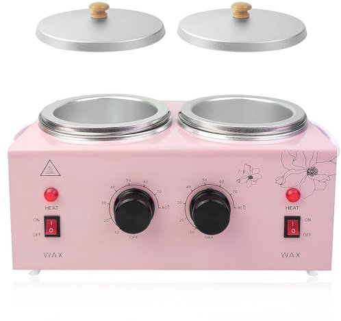 Portable Wax Warmer Machine for Painless Hair Removal, Women Men Professional Wax Heater with Adjustable Temperature Set, 40 Pieces Wax Sticks (Pink - Double Pots)