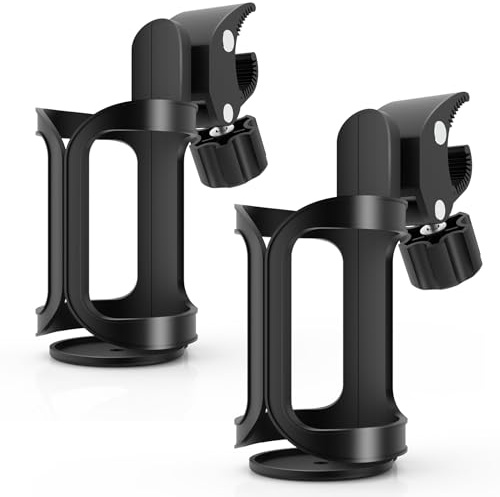 2 Pack Bike Water Bottle Holder - 360 Degrees Rotation Drink Bottle Cage | for Bicycles, Mountain Bikes, Baby Strollers and Wheelchair (Black)