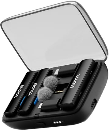 BOYA LINK Kabelloses Lavalier-Mikrofon für iPhone 15 Android USB C Smartphone Kameras DSLR Geräuschunterdrückung, 30h Akku, Clip auf kabelloses Ansteckmikrofon für Live-Streaming, Videokonferenz,