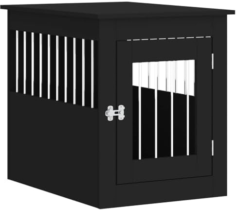 vidaXL Hundekäfig im Möbelstil, Abschließbar Hundebox mit Tür, Hundehütte Beistelltisch mit 2-in-1-Funktion, Hundehaus Haustierkäfig, Schwarz 55x75x65 cm Holzwerkstoff