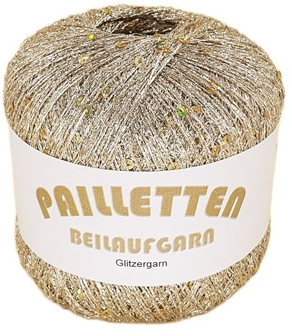 Pailletten Beilaufgarn auf 25 Gramm Knäuel Farbe Gold mit Pailletten in Gold