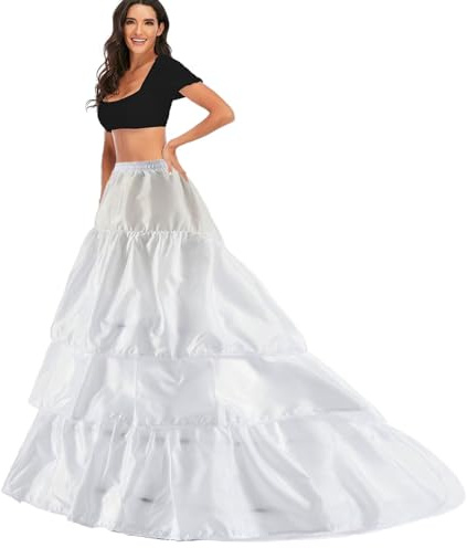Largo Cola Enaguas Enteras Crinolina para Mujer, 3 Aros 3 Volantes con Encajes para Mujer, Faldas Vestidos Enagua, Accesorios de la Boda, Falda Petticoat Cancan Enagua cancán Underskirt(Blanco,32)