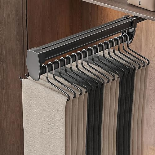 Porte Pantalon Coulissant 26cmx10cm Porte-Pantalons Extensible Alliage D'aluminium Rack À Pantalons Extensibles Tampon Silencieux Garde-Robe Extractible Facile À Installer Porte Cintre Coulissant(31cm
