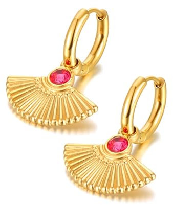 Ohrringe Ohrstecker Ohrclip Damen Frauen S925 Hoop Ohrringe Mode Accessoires Fächerform, Öffnet Ohrringe, Blau, Grün, Weiß, Mädchen, E22160G-Rot