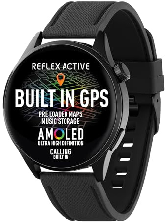 Reflex Active Series 45 Amoled Smart Watch för män kvinnor med inbyggd GPS, förladdade kartor, ringa och ta emot samtal, puls, sportlägen, sömnmonitor och svart silikonrem för iOS Android