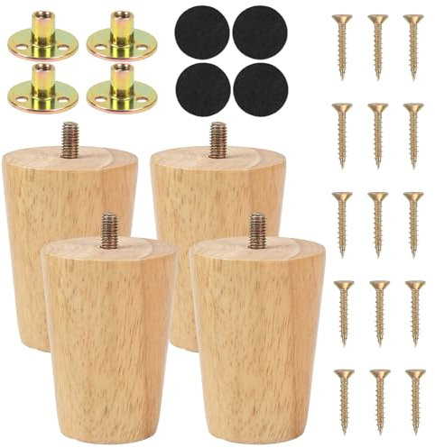 Luabue 3 inch Sofa Legs Set of 4 Wooden Furniture Legs 8cm Solid Wood Ottoman Leg Cabinet Feet Couch Leg Sofa Feet Replacement with Anti-Slip Rubber Protection Pad & Screws for Couch TV Stand