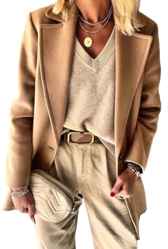 IDEALSANXUN Damen-Blazer aus Wolle, für Herbst und Winter, Erbsenmantel, Business-Arbeitsanzug, Camel, L