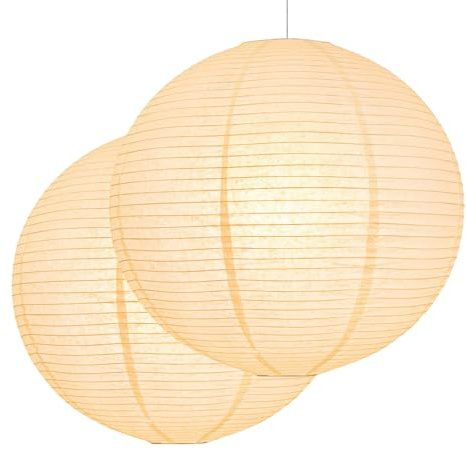 19.68 White Round Paper Lanterns, Chinese/Japanese Paper Lantern Pendant Light, Large Hanging Paper Lamp Shade for Party Decoration, Home Decor Ceiling Lampshade(2 PCS)